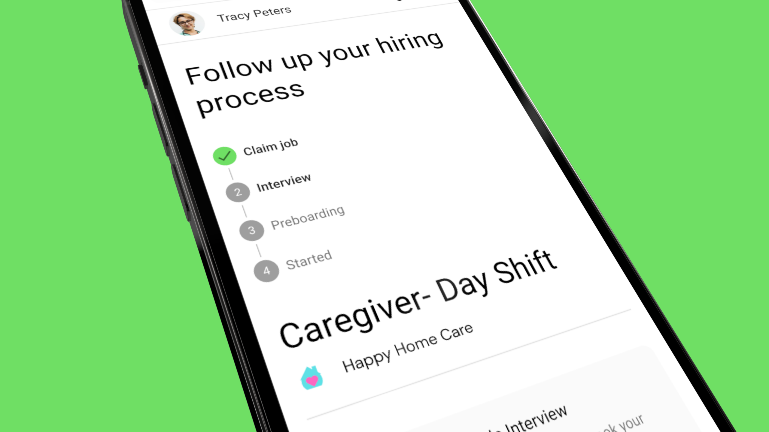 Close-up of hiring process screen for Caregiver.
